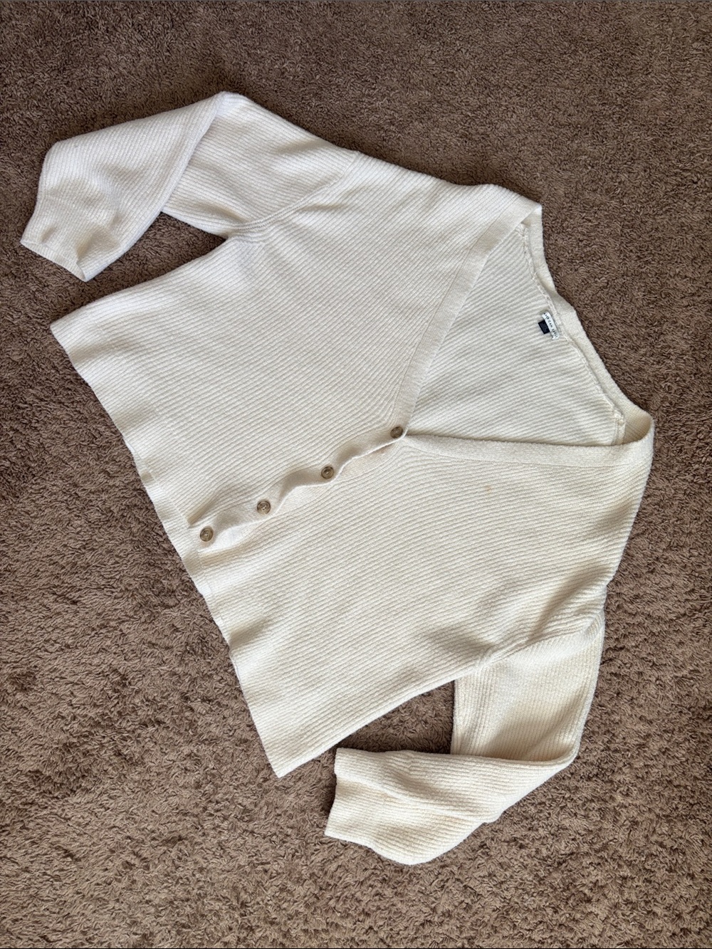 AE Cozy Cream Oversized Button-Front V-Neck Sweater Cardigan - Picture 9 of 16